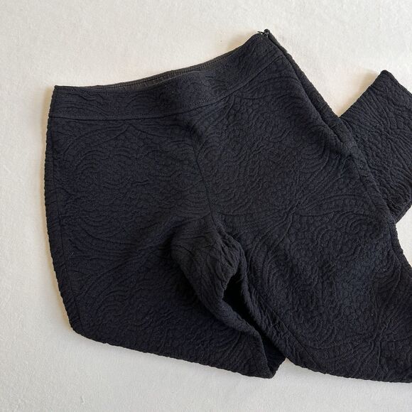 St John Black Floral Jacquard Textured Slim Leg Ankle Slit Pants Size 2 Metallic - Picture 1 of 7